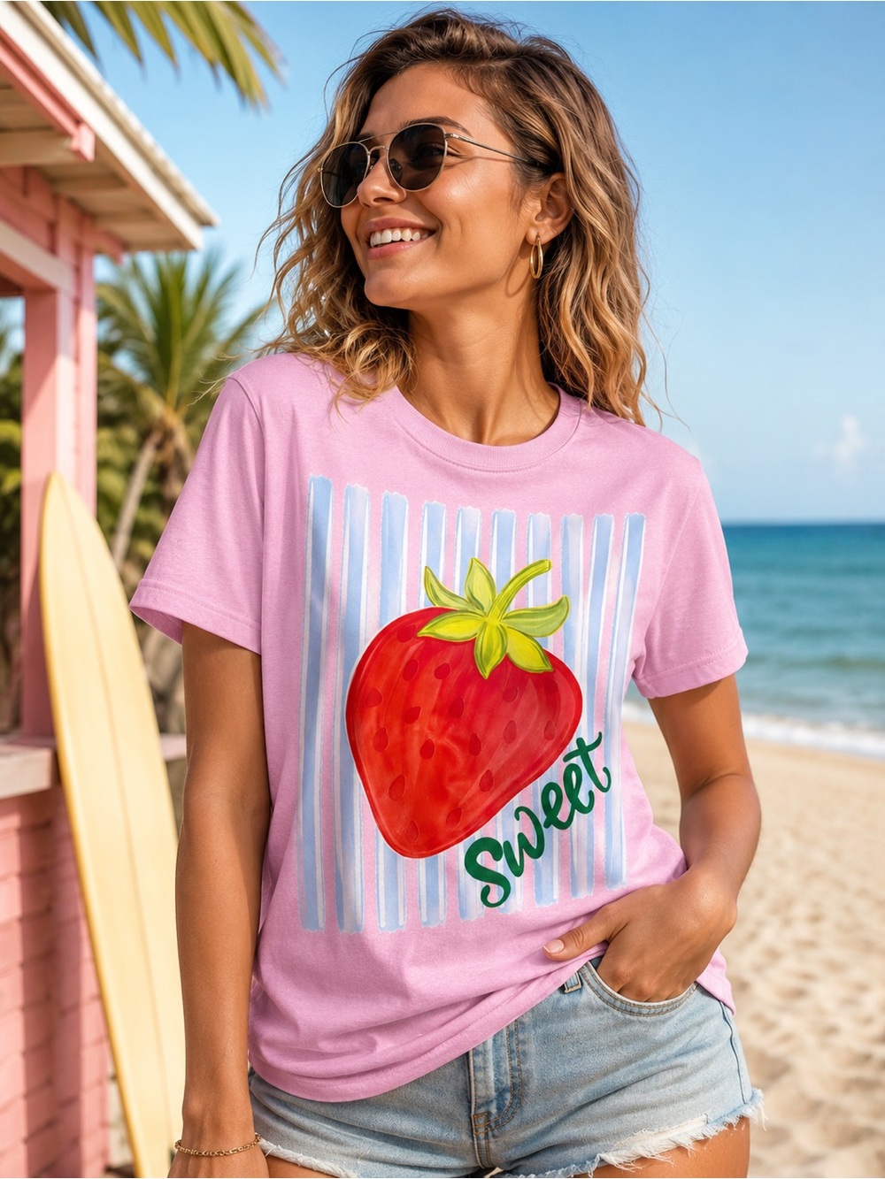 Strawberry Sweet Graphic Tee Pink Gildan Summer Beachy Cottagecore Shirt L
